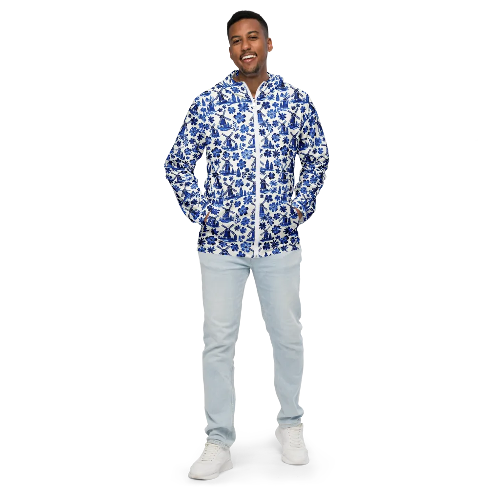 Cobalt Windmill Garden on Men's Windbreaker — Front