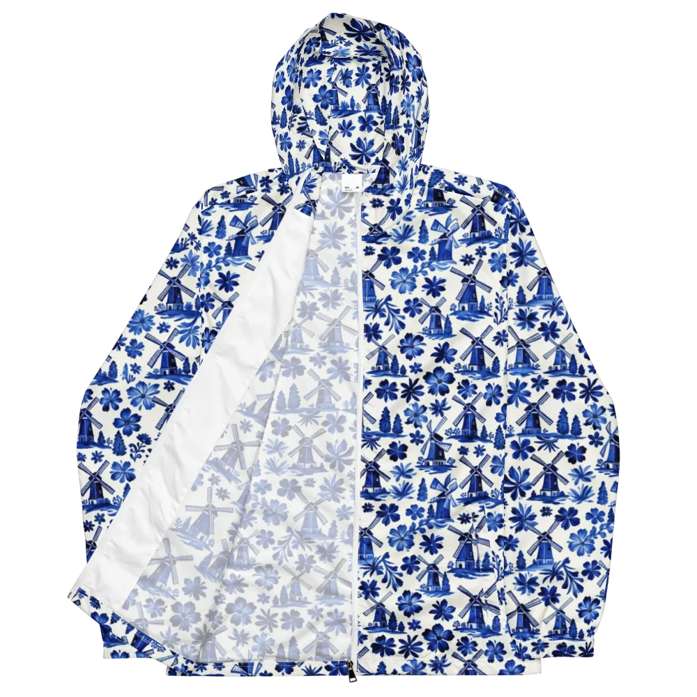 Cobalt Windmill Garden on Men's Windbreaker — Front