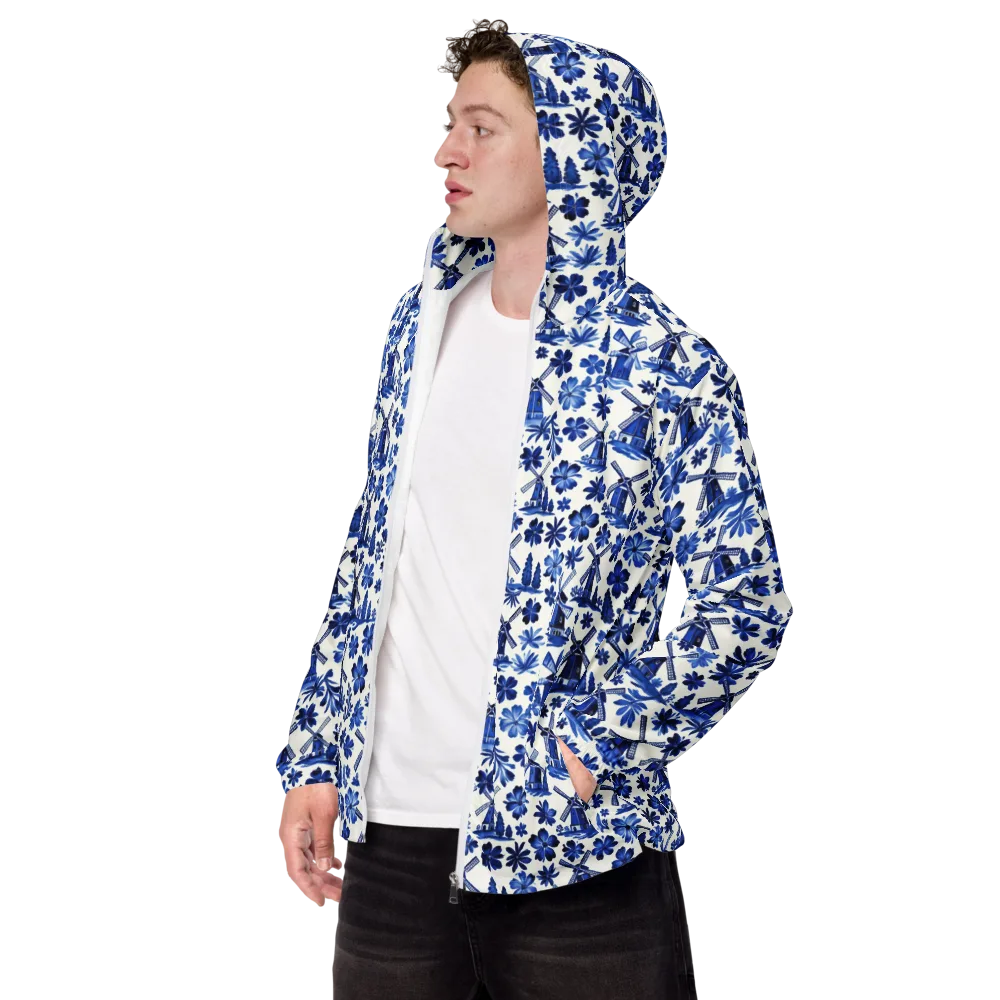 Cobalt Windmill Garden on Men's Windbreaker — Left Front