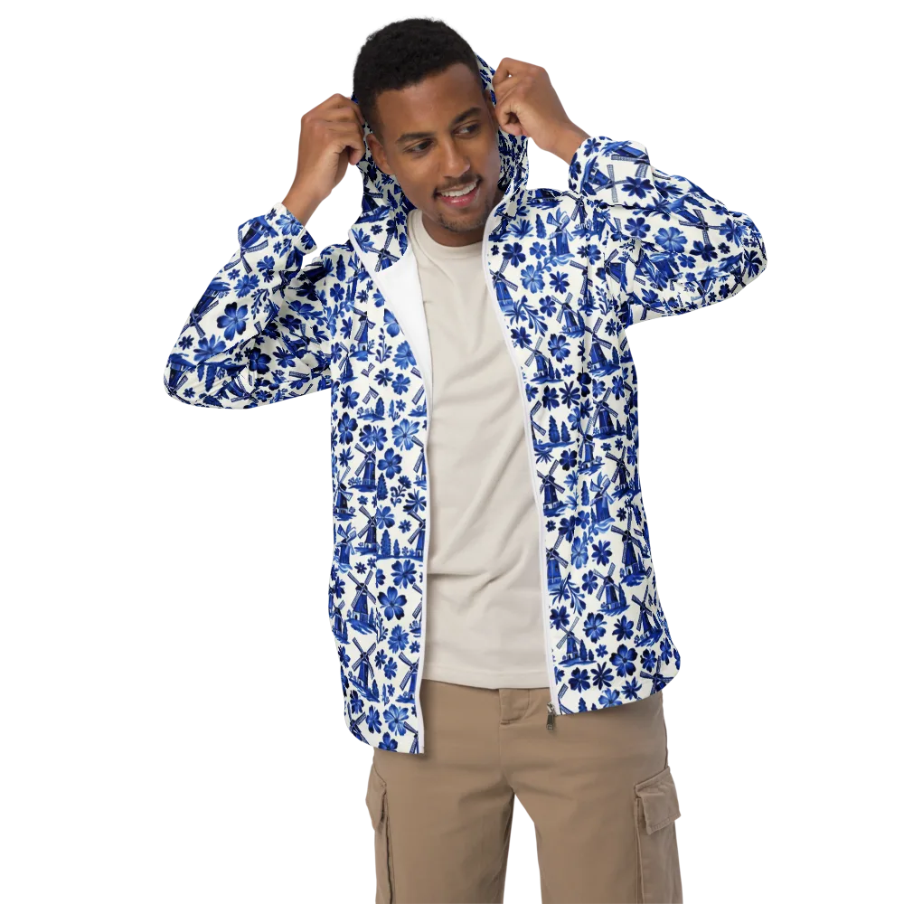Cobalt Windmill Garden on Men's Windbreaker — Front