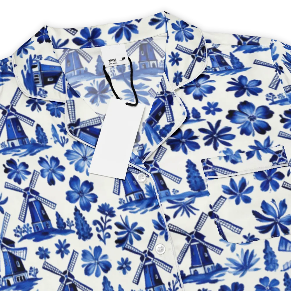 Cobalt Windmill Garden on Women's Short Sleeve Pajama Top — Product details