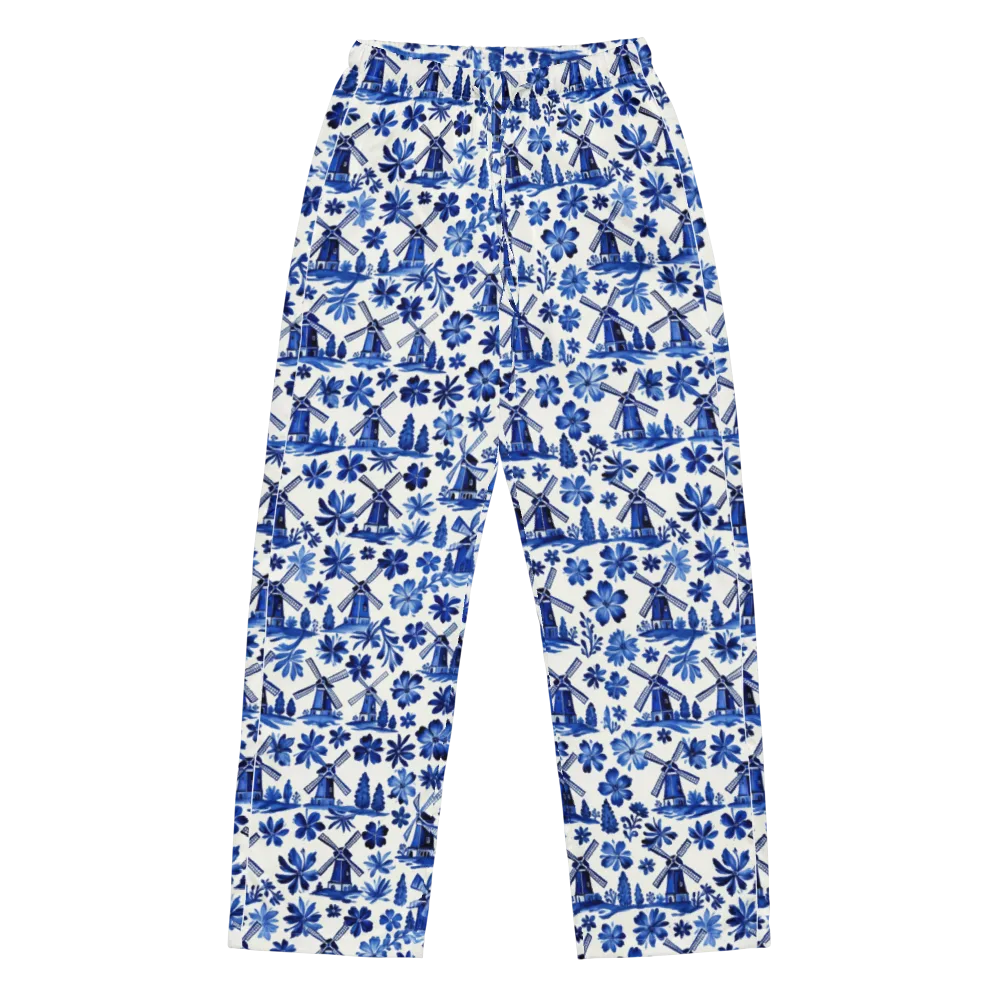 Cobalt Windmill Garden on Women's Pajama Pants — Front