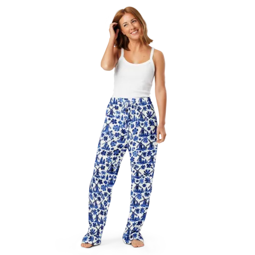 Cobalt Windmill Garden on a Women's Pajama Pants