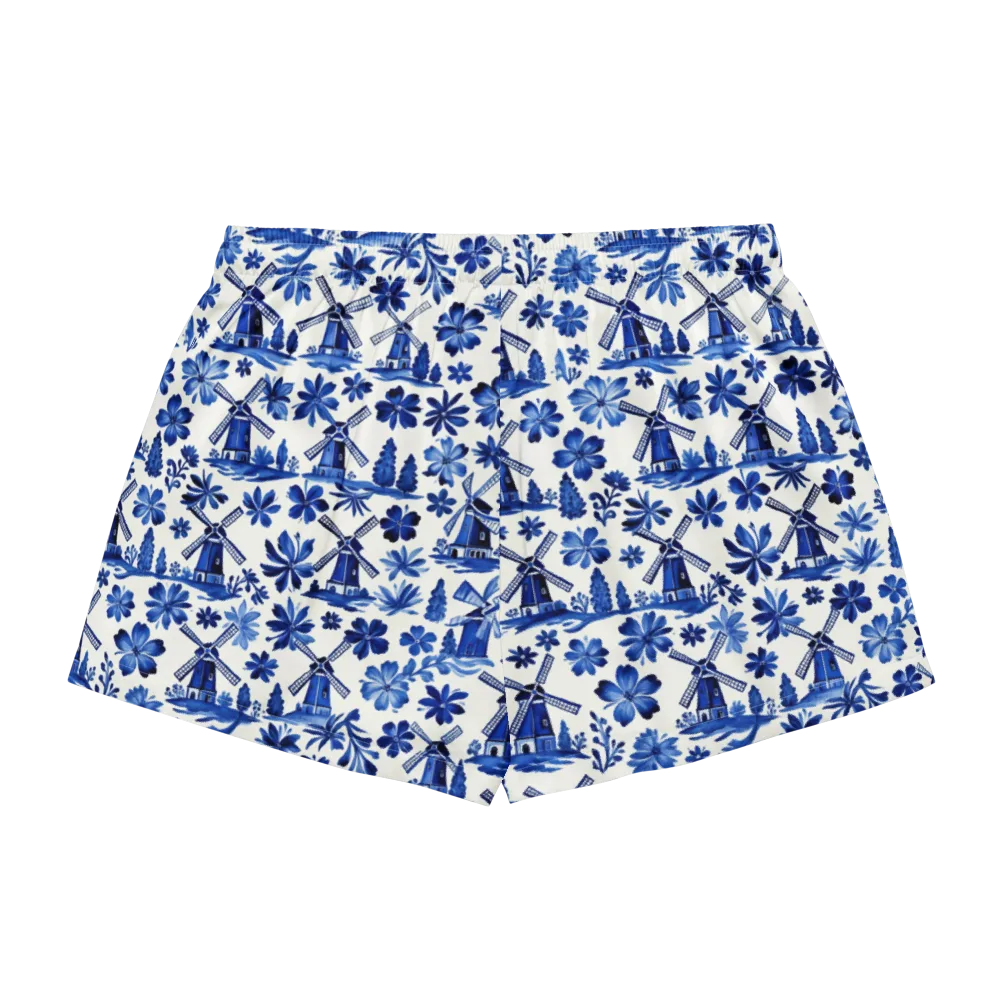Cobalt Windmill Garden on Women's Pajama Shorts — Back