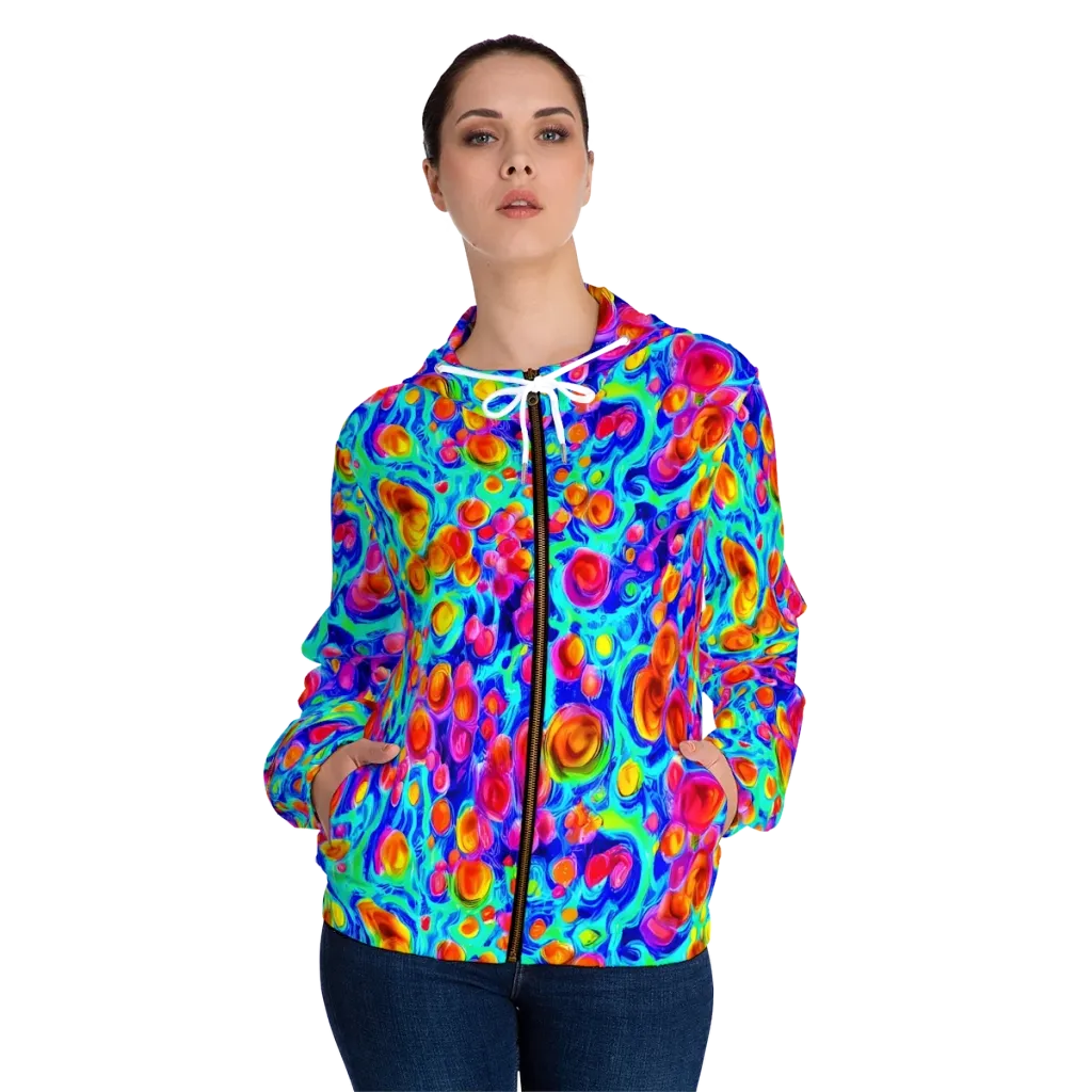 Molten Confetti on Women's Full-Zip Hoodie — Front On Person