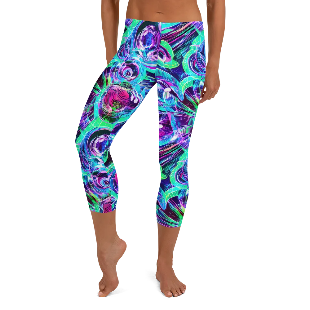 Digital Tidal Wave on Capri Leggings — Front