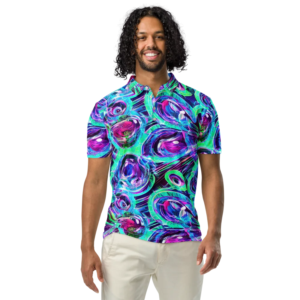 Digital Tidal Wave on Men's Slim Fit Polo Shirt — Front