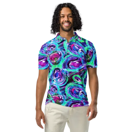 Digital Tidal Wave on a Men's Slim Fit Polo Shirt