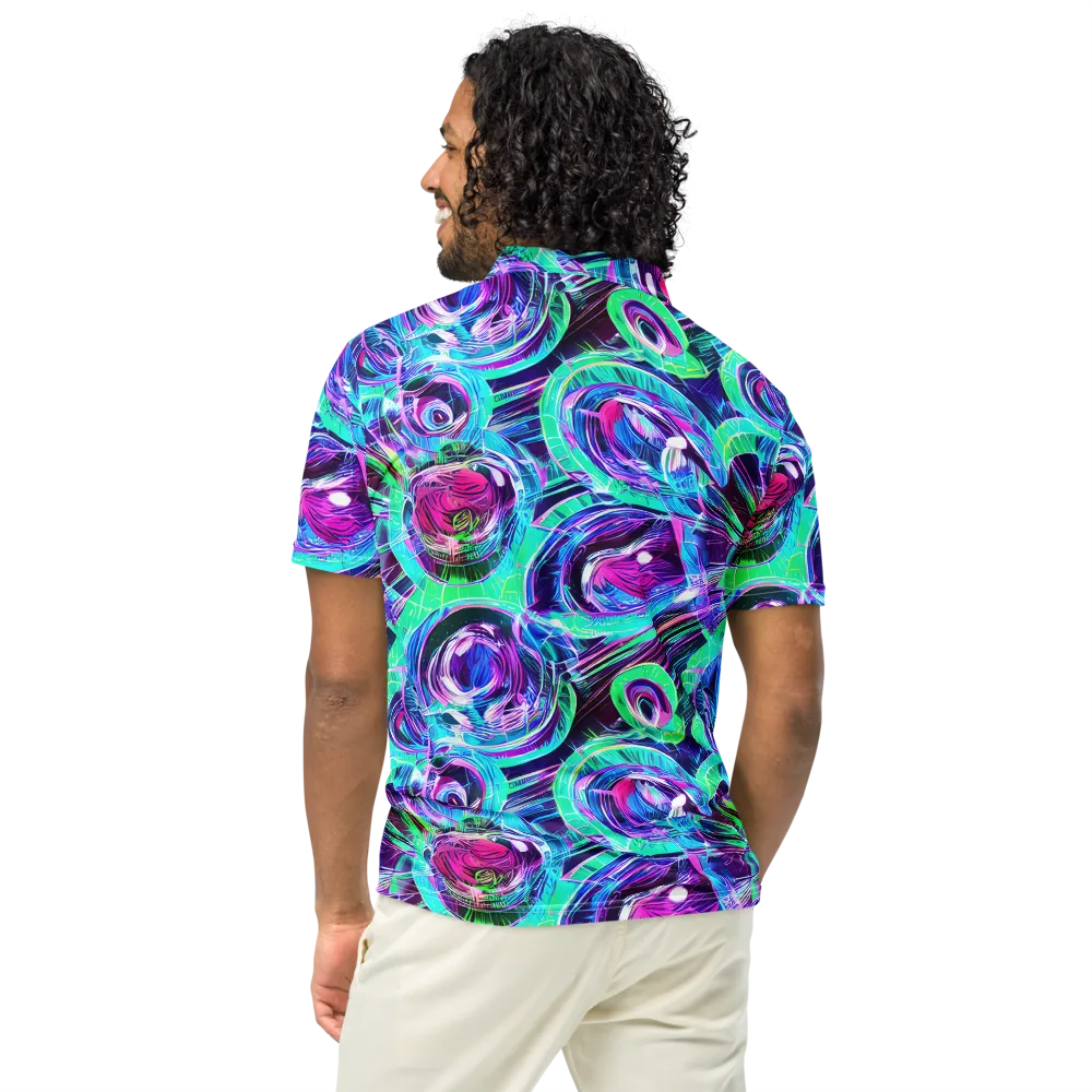 Digital Tidal Wave on Men's Slim Fit Polo Shirt — Back