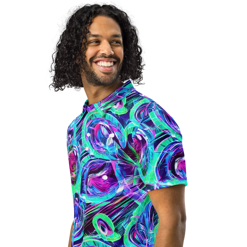 Digital Tidal Wave on Men's Slim Fit Polo Shirt — Left Front