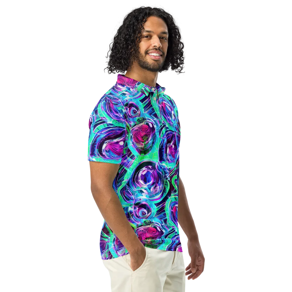 Digital Tidal Wave on Men's Slim Fit Polo Shirt — Right Front