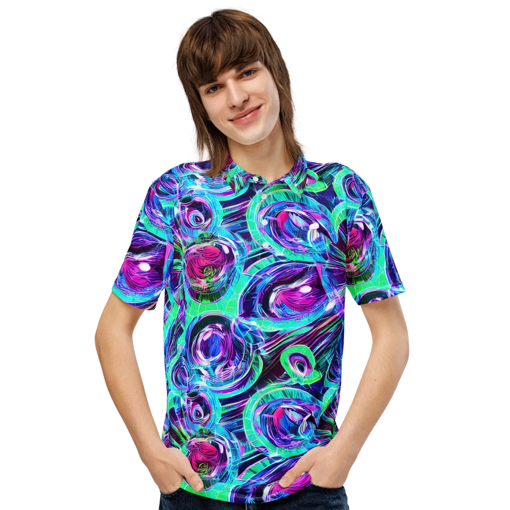 Digital Tidal Wave on Men's Slim Fit Polo Shirt — Front