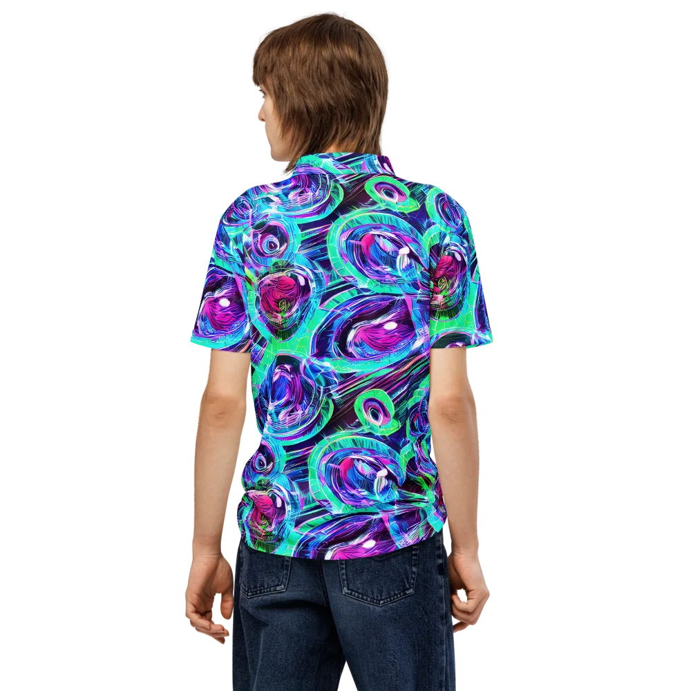 Digital Tidal Wave on Men's Slim Fit Polo Shirt — Back