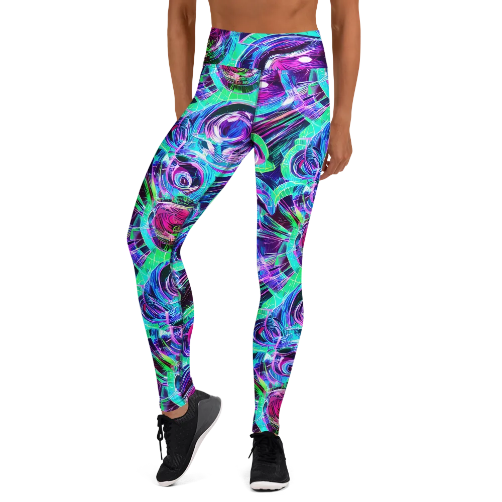 Digital Tidal Wave on Yoga Leggings — Front