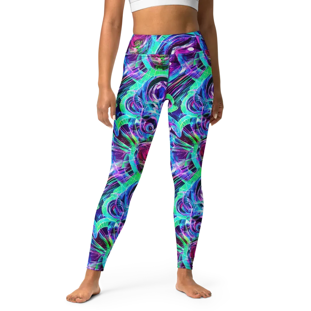 Digital Tidal Wave on Yoga Leggings — Front
