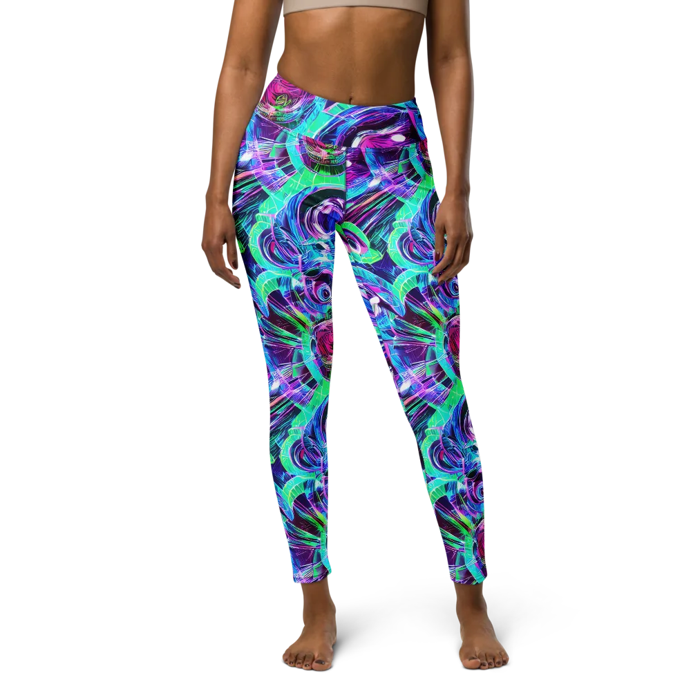 Digital Tidal Wave on Yoga Leggings — Front