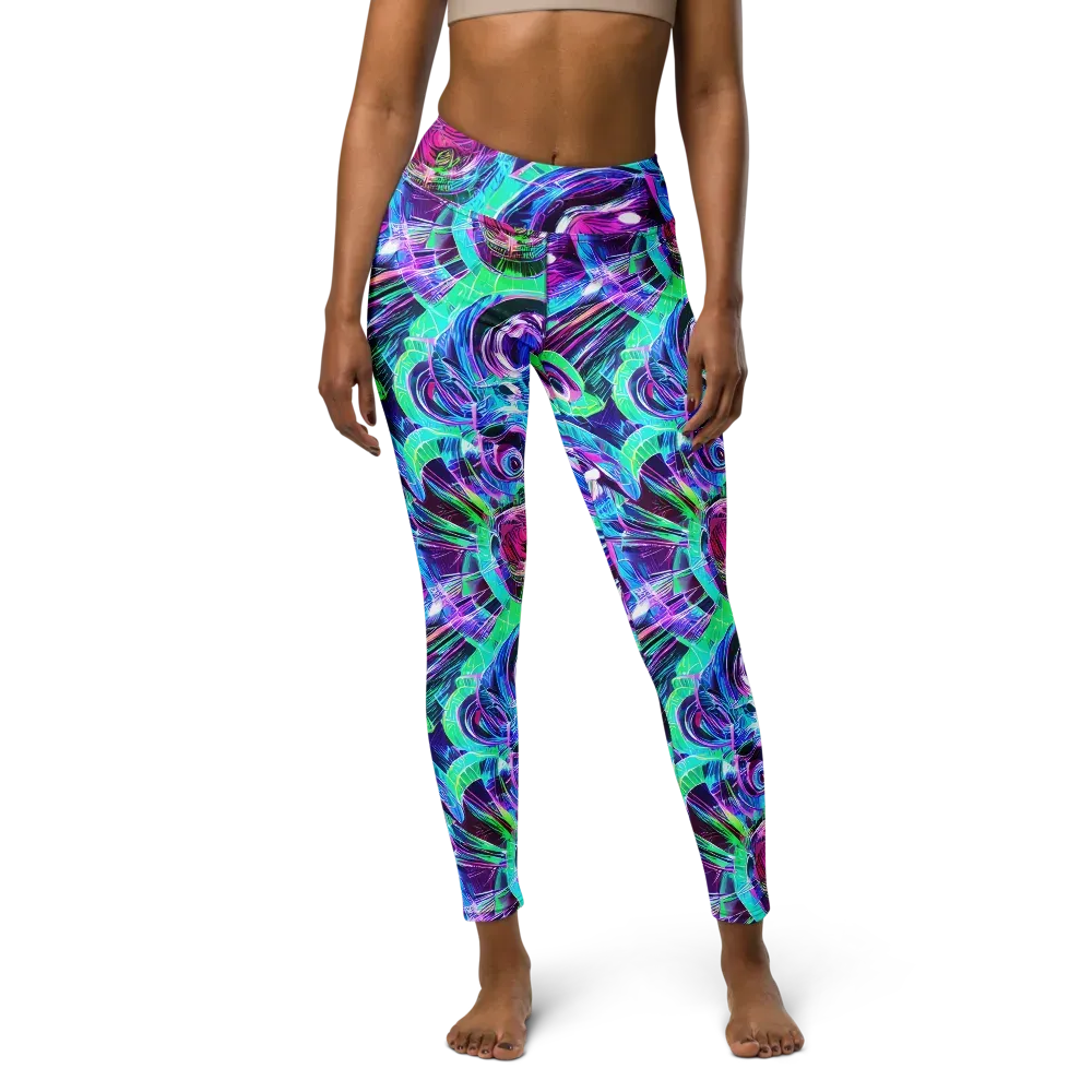 Digital Tidal Wave on Yoga Leggings — Front