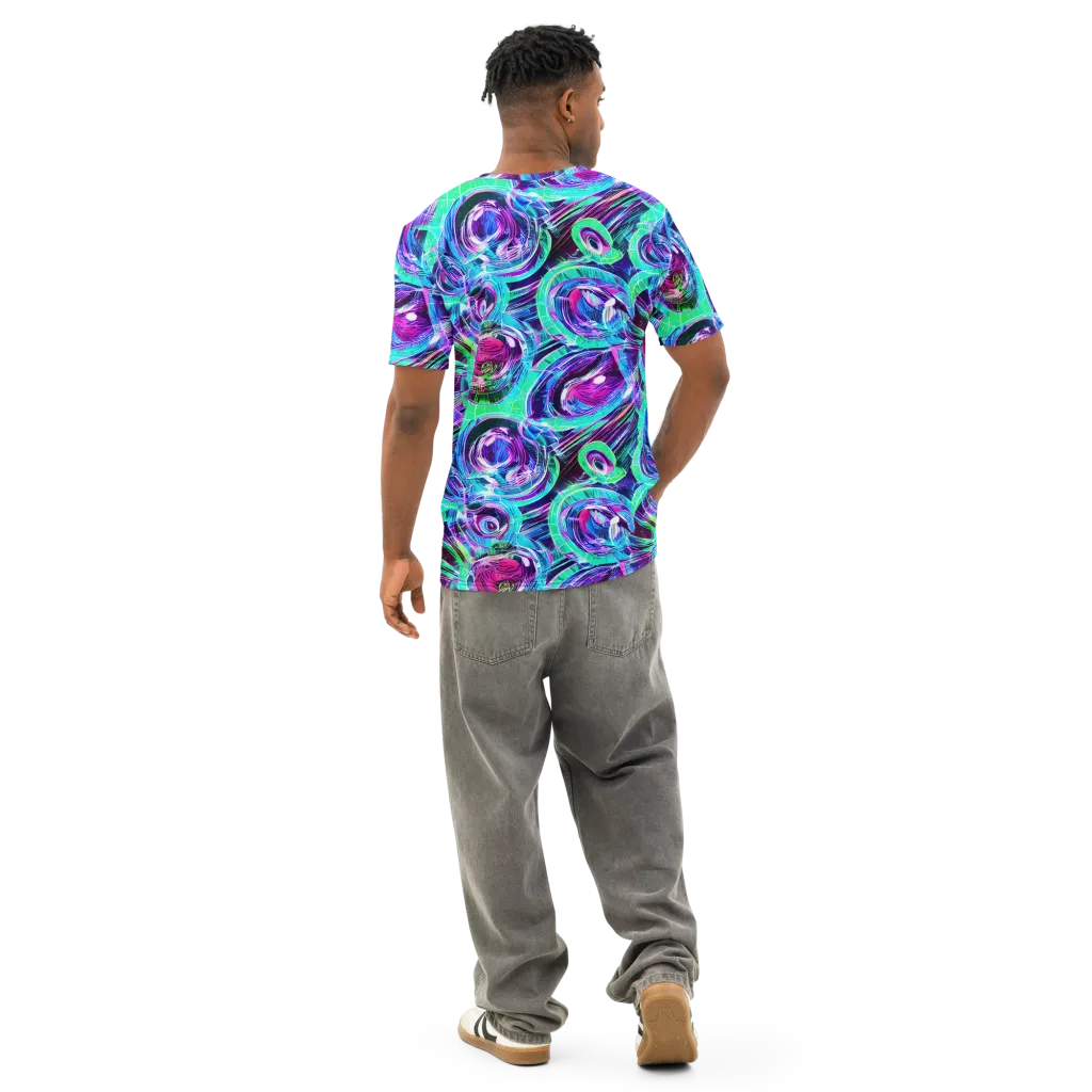 Digital Tidal Wave on Men's Cotton Crew Neck T-Shirt — Back