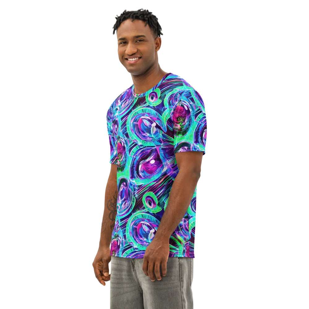 Digital Tidal Wave on Men's Cotton Crew Neck T-Shirt — Left Front