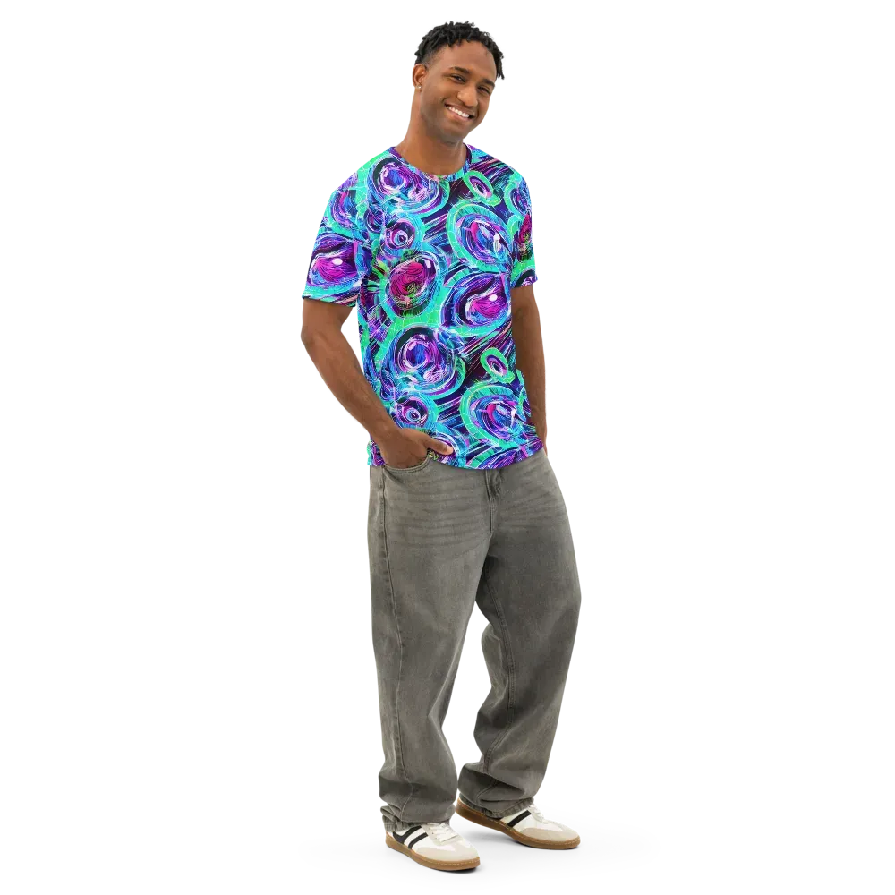 Digital Tidal Wave on Men's Cotton Crew Neck T-Shirt — Right Front