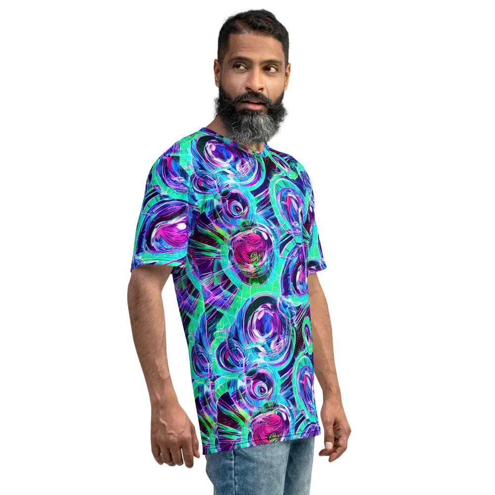 Digital Tidal Wave on Men's Crew Neck T-Shirt — Right