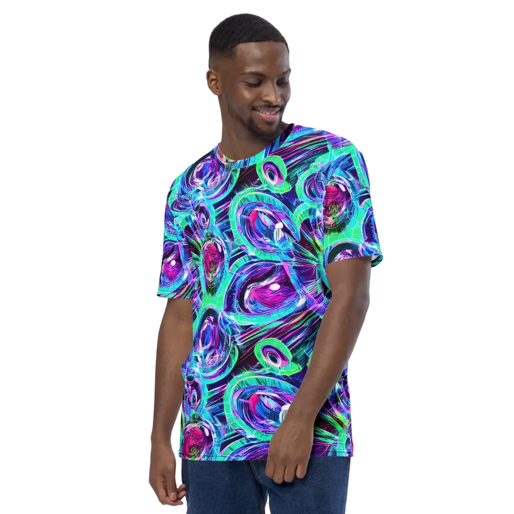Digital Tidal Wave on Men's Crew Neck T-Shirt — Left
