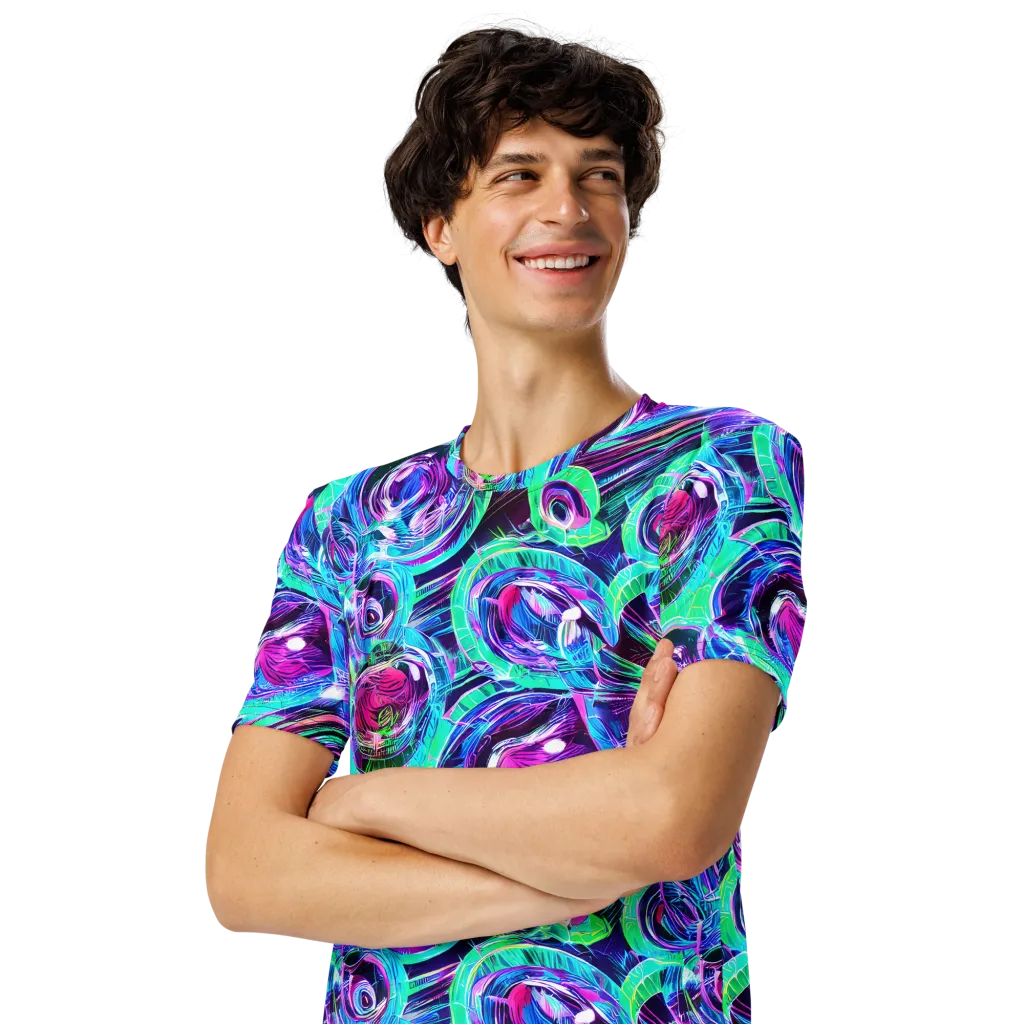Digital Tidal Wave on Men's Crew Neck T-Shirt — Left Front