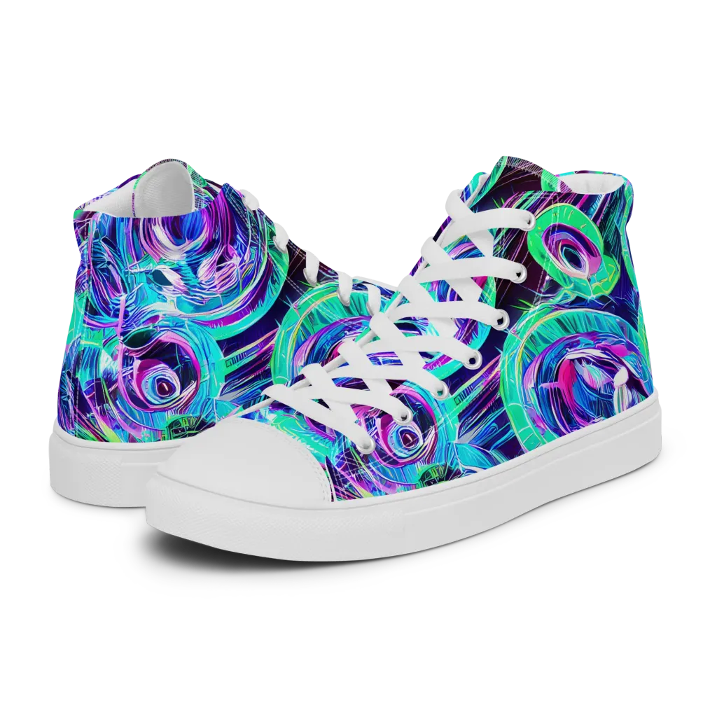 Digital Tidal Wave on Men's High Top Canvas Shoes — Left