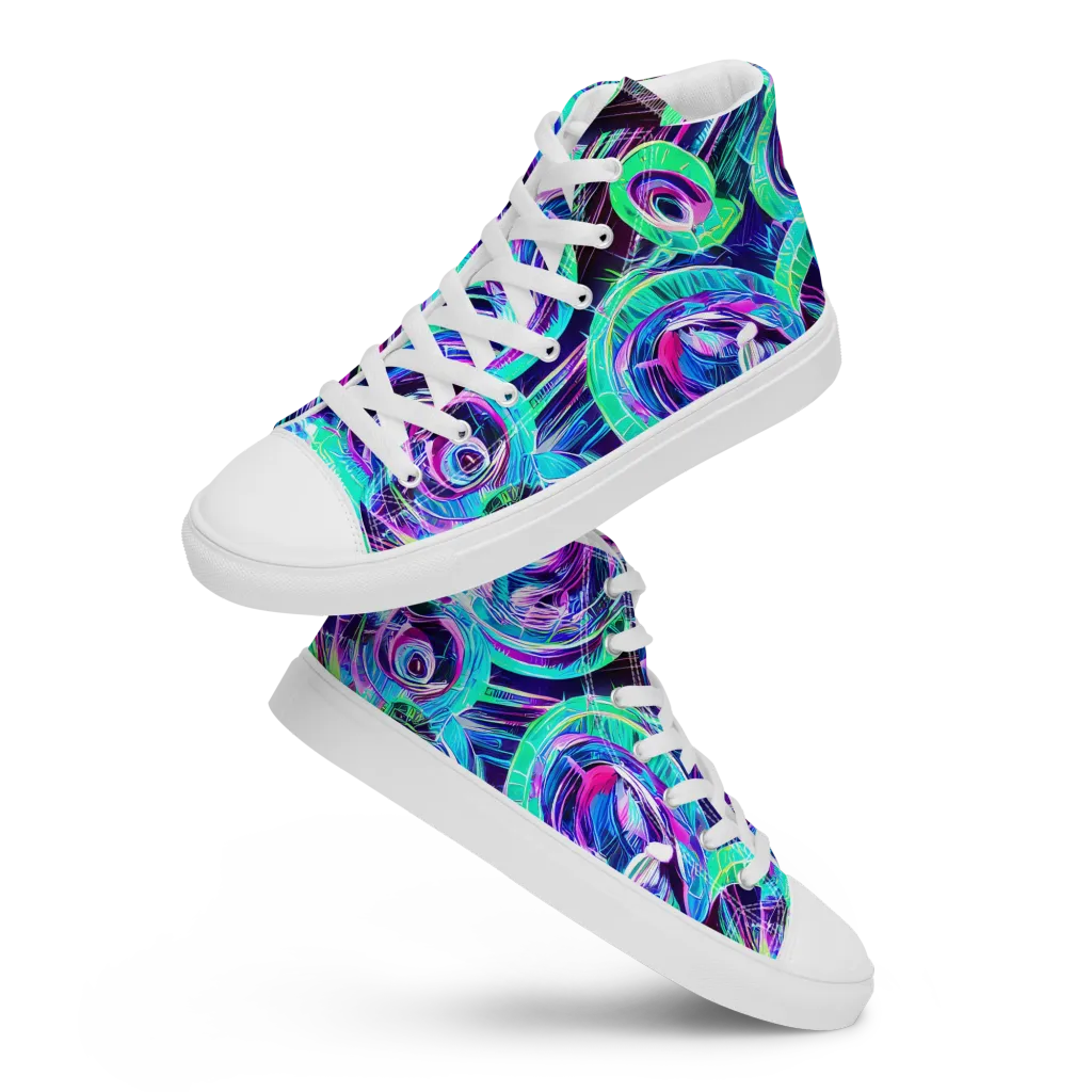 Digital Tidal Wave on Men's High Top Canvas Shoes — Front