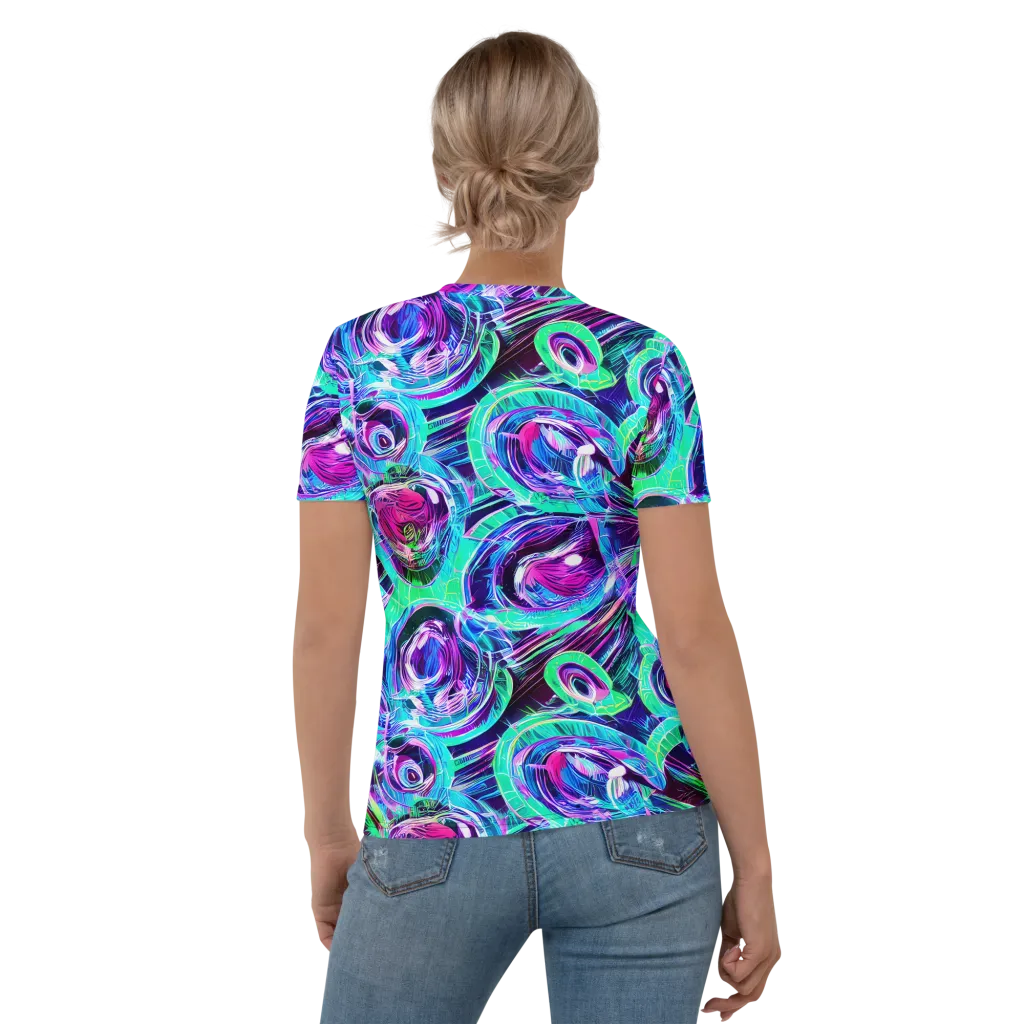 Digital Tidal Wave on Women's Crew Neck T-Shirt — Back