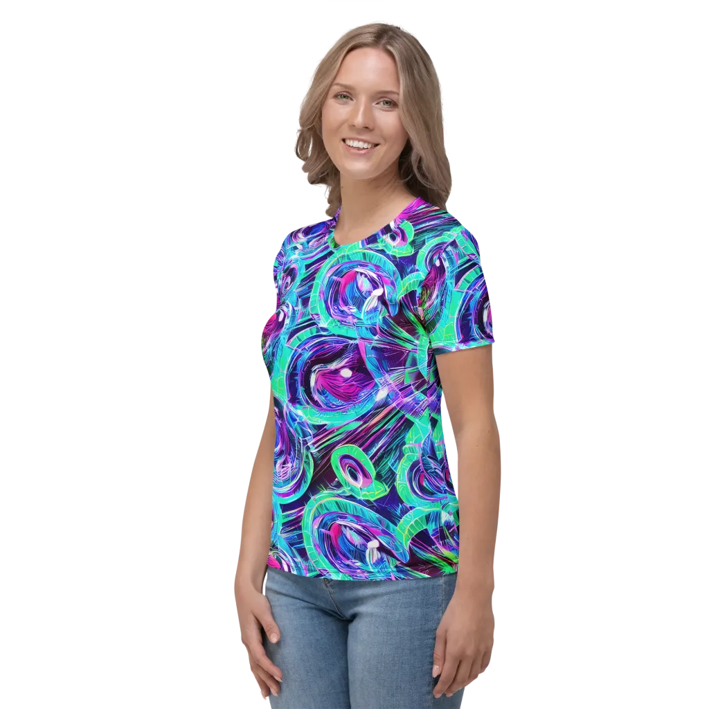 Digital Tidal Wave on Women's Crew Neck T-Shirt — Left
