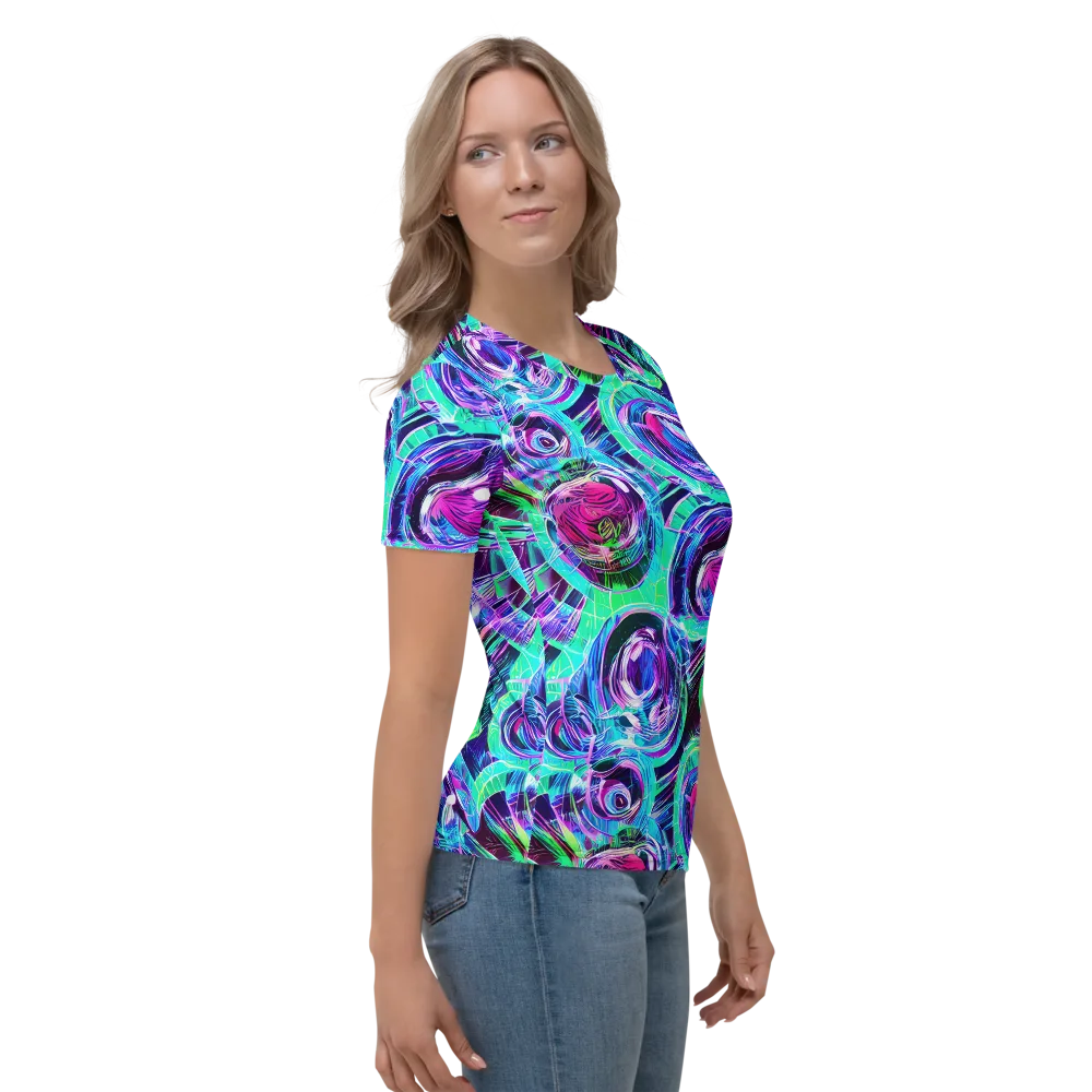 Digital Tidal Wave on Women's Crew Neck T-Shirt — Right