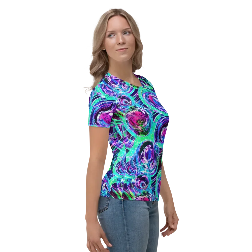 Digital Tidal Wave on Women's Crew Neck T-Shirt — Right