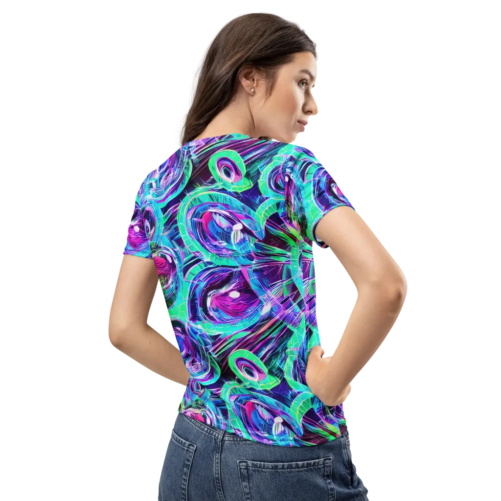Digital Tidal Wave on Women's Crew Neck T-Shirt — Back