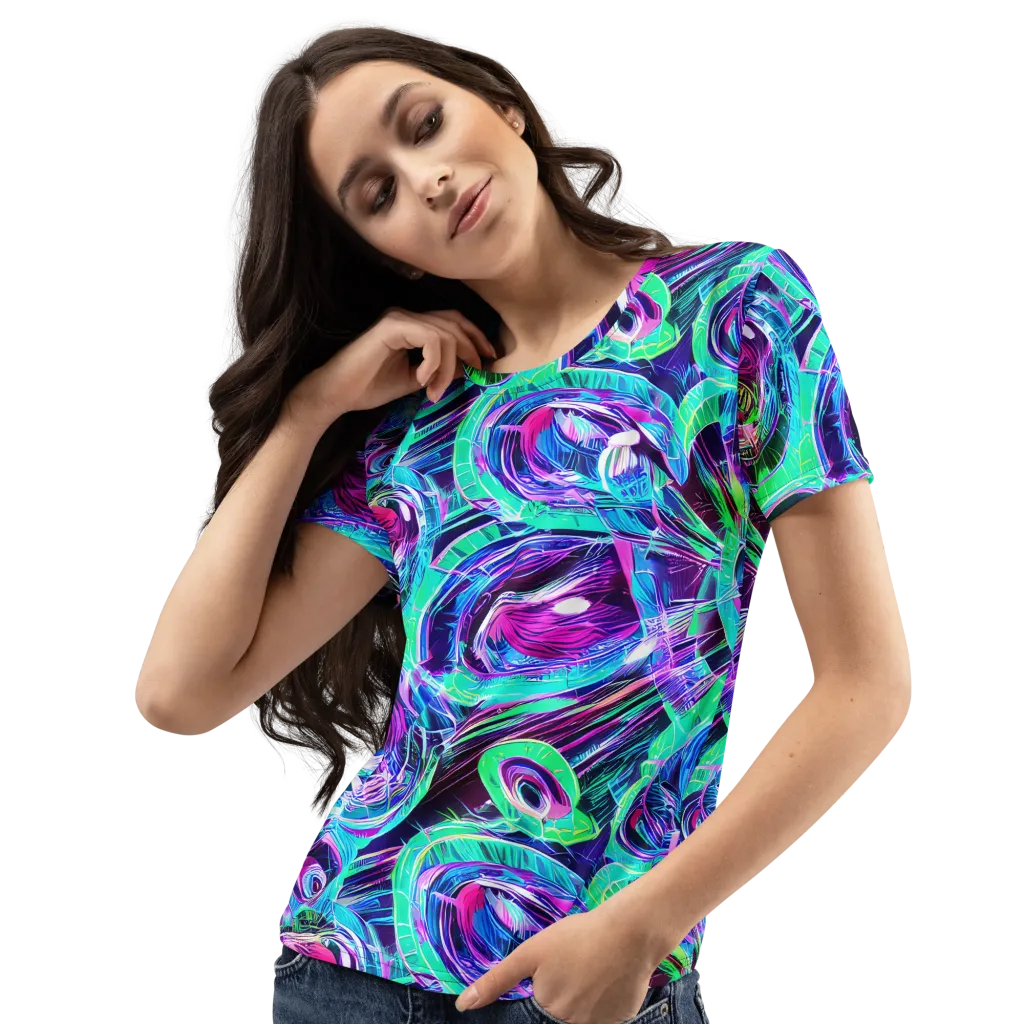 Digital Tidal Wave on Women's Crew Neck T-Shirt — Left Front