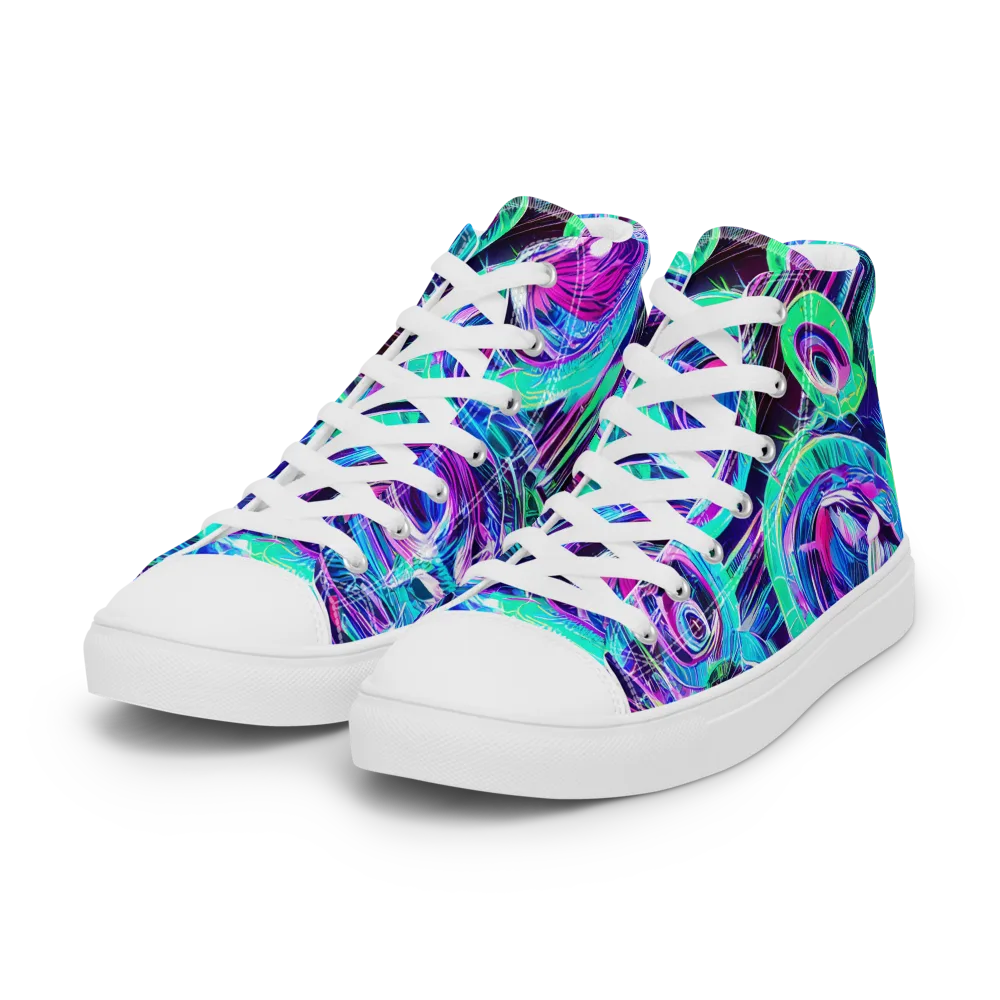 Digital Tidal Wave on Women's High Top Canvas Shoes — Left Front