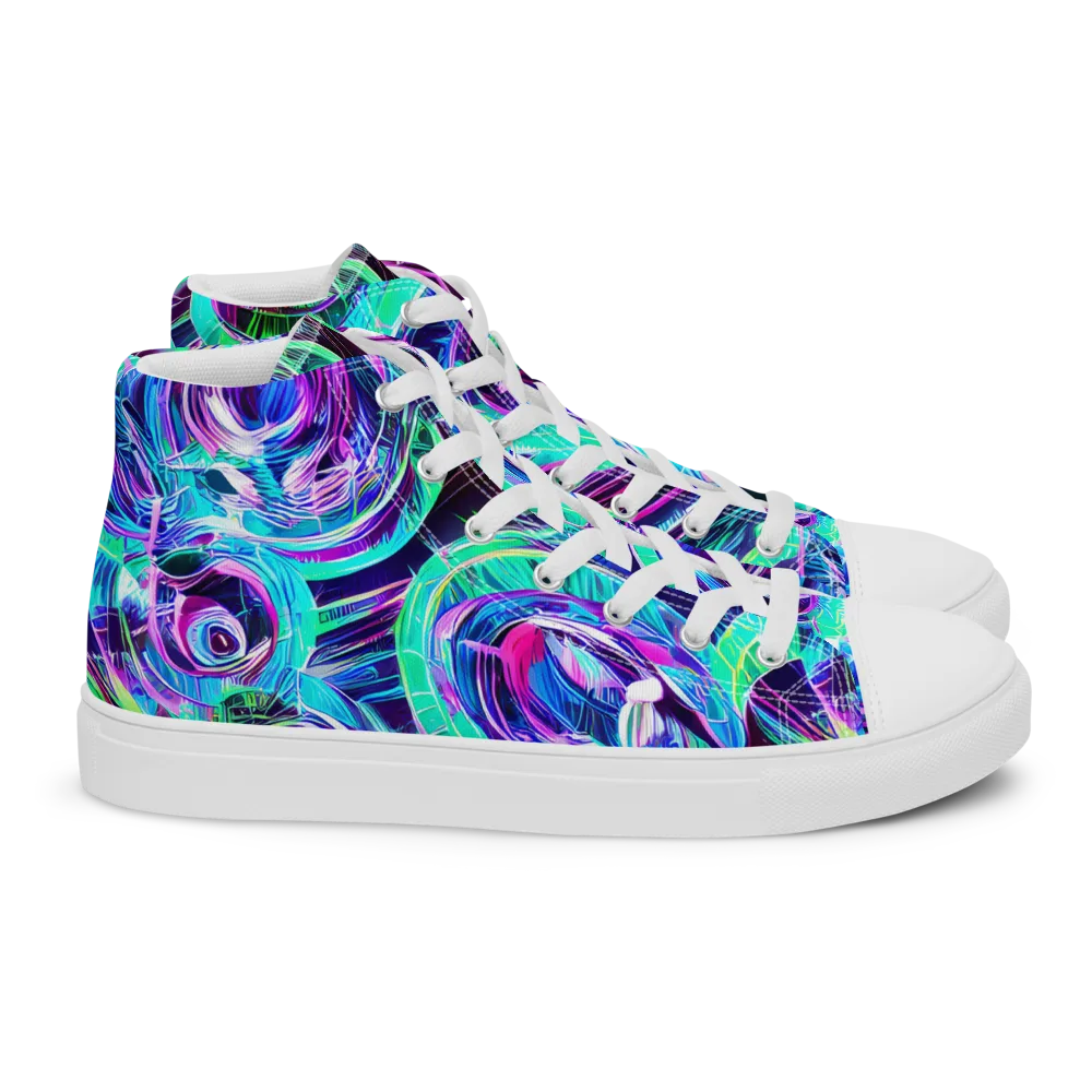 Digital Tidal Wave on Women's High Top Canvas Shoes — Right