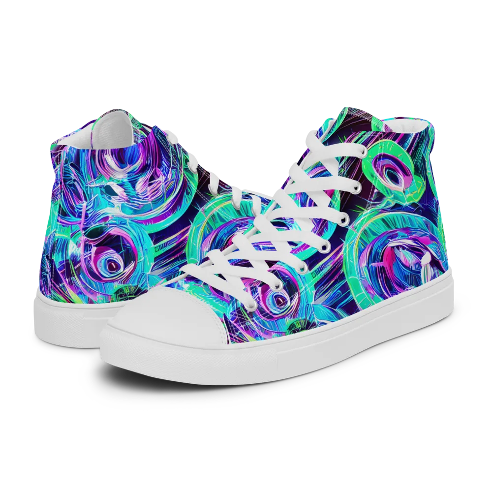 Digital Tidal Wave on Women's High Top Canvas Shoes — Left