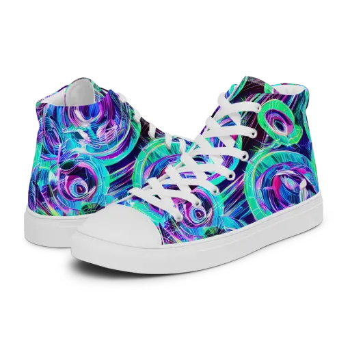 Digital Tidal Wave on a Women's High Top Canvas Shoes