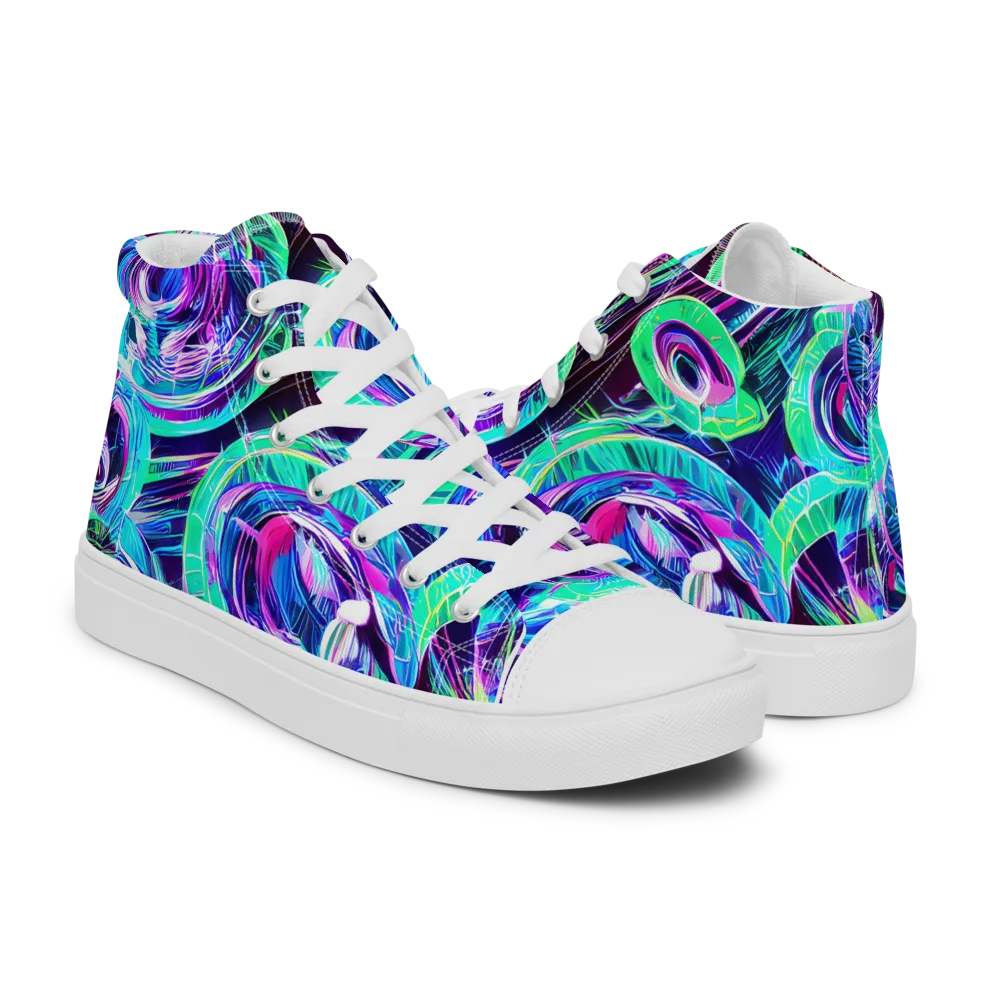 Digital Tidal Wave on Women's High Top Canvas Shoes — Right