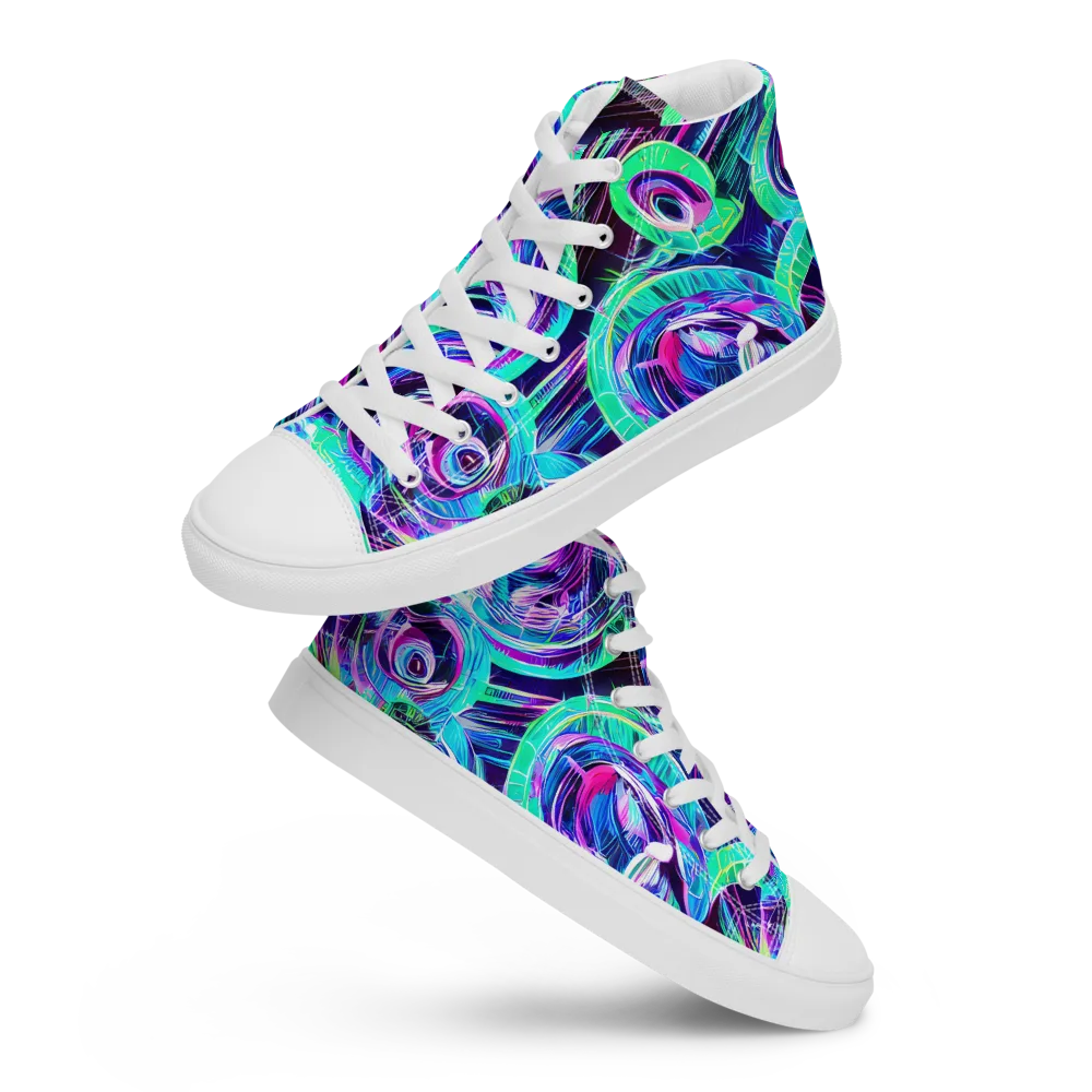 Digital Tidal Wave on Women's High Top Canvas Shoes — Front