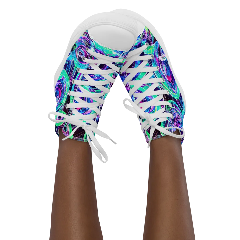 Digital Tidal Wave on Women's High Top Canvas Shoes — Front