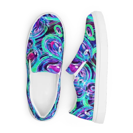 Digital Tidal Wave on a Men's Slip-On Canvas Shoes