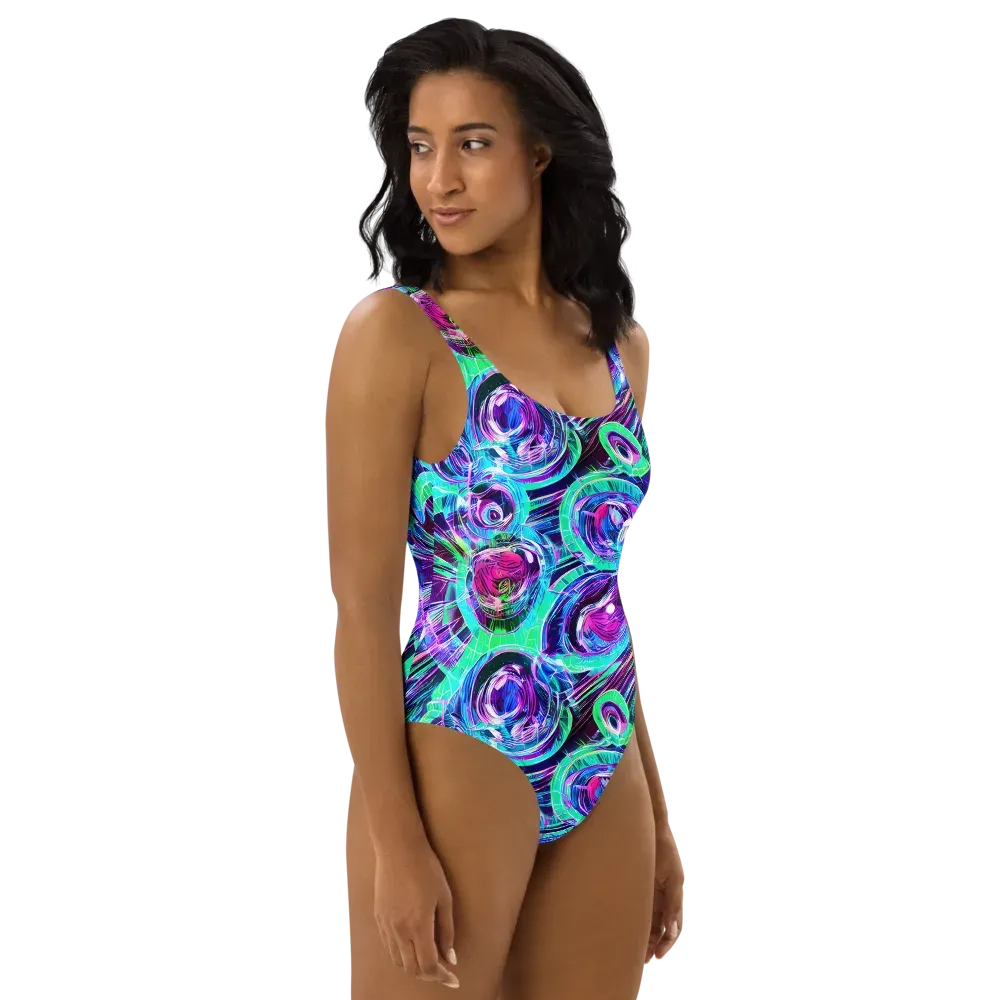 Digital Tidal Wave on One-Piece Swimsuit — Right