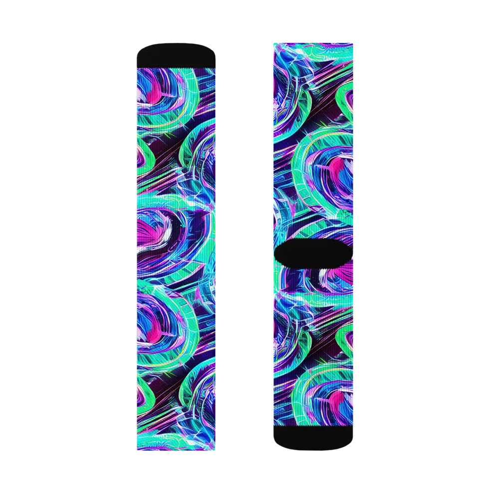 Digital Tidal Wave on Socks — Left Sock
