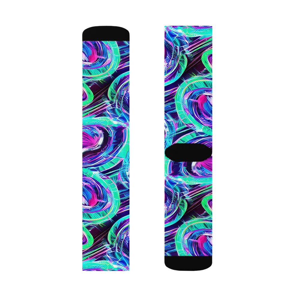 Digital Tidal Wave on Socks — Right Sock
