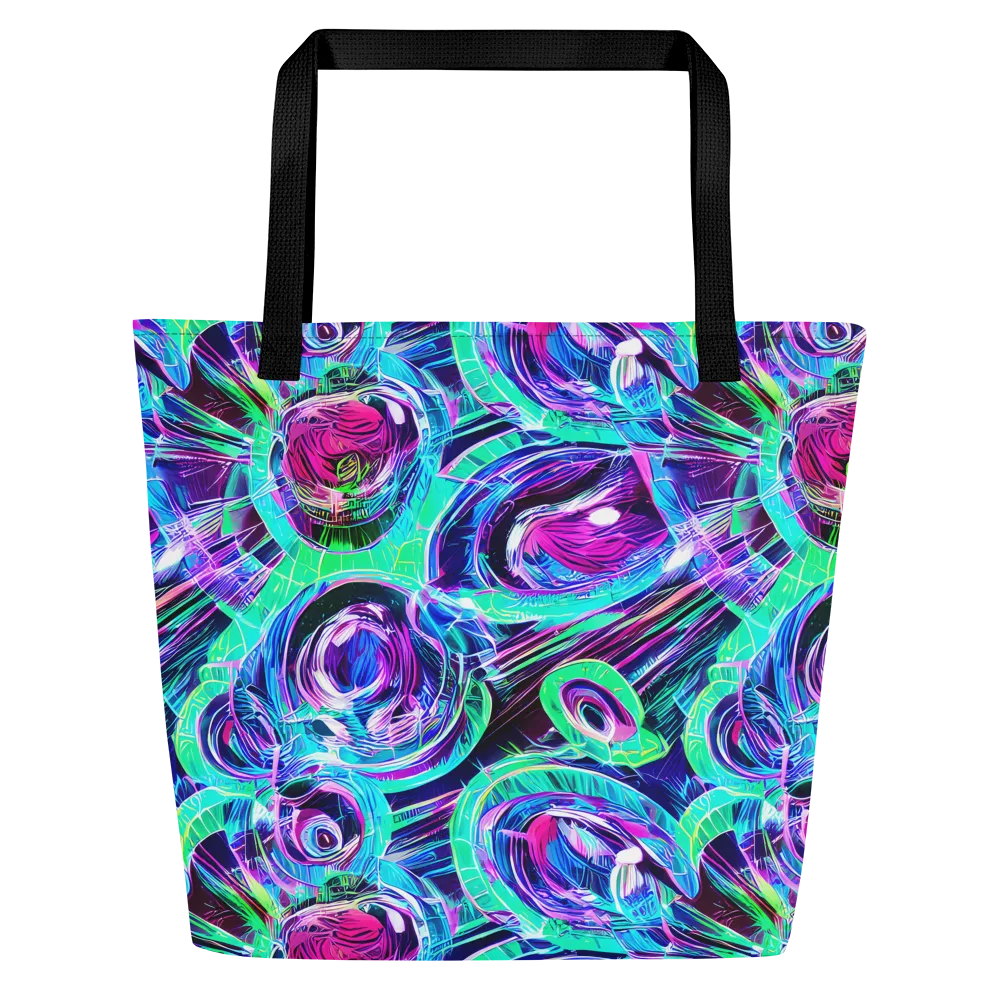 Digital Tidal Wave on Large Tote Bag W/ Pocket — Front