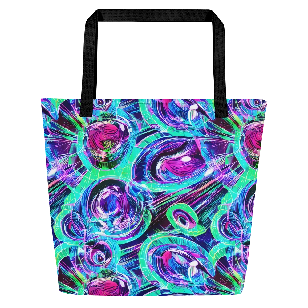 Digital Tidal Wave on Large Tote Bag W/ Pocket — Front