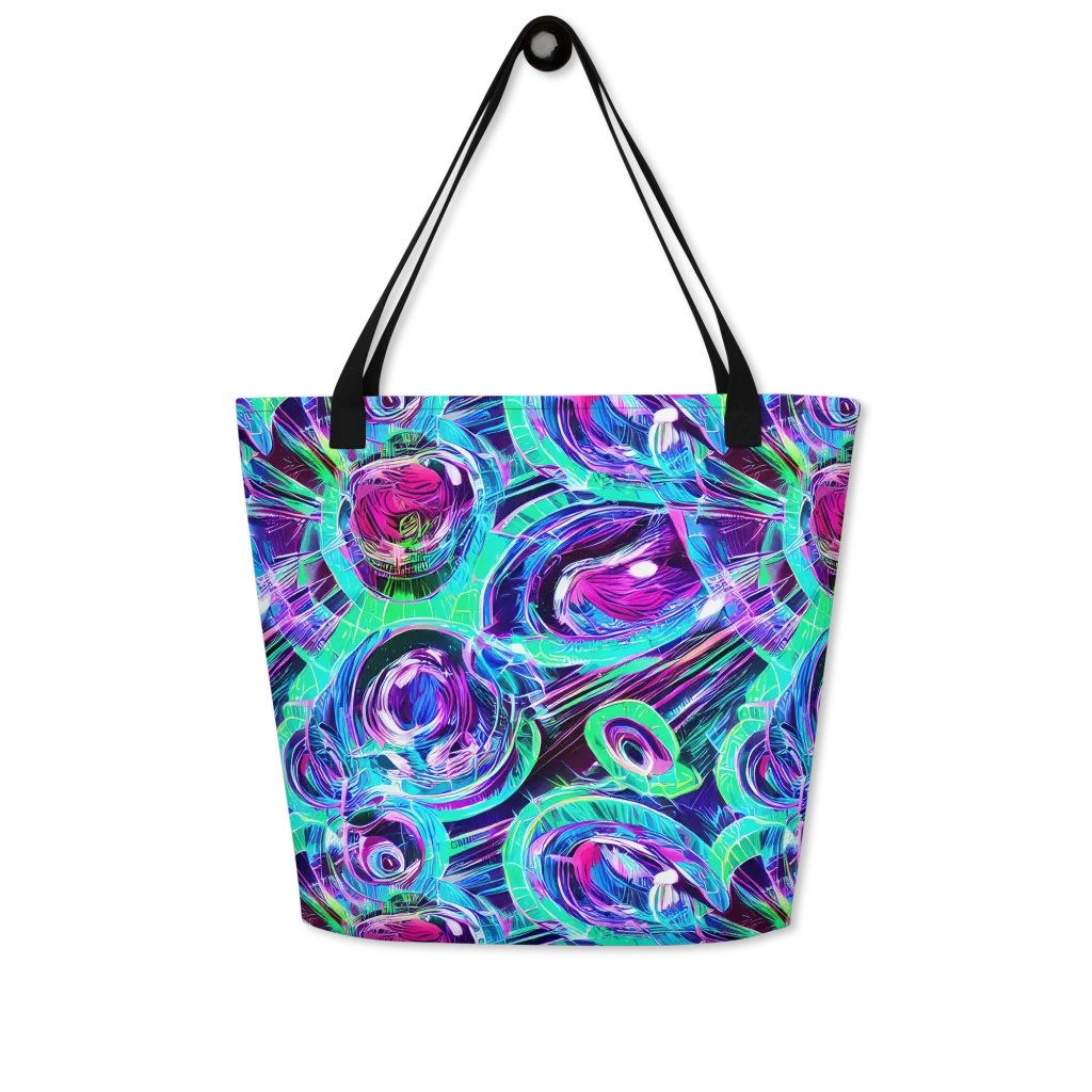 Digital Tidal Wave on Large Tote Bag W/ Pocket — Front
