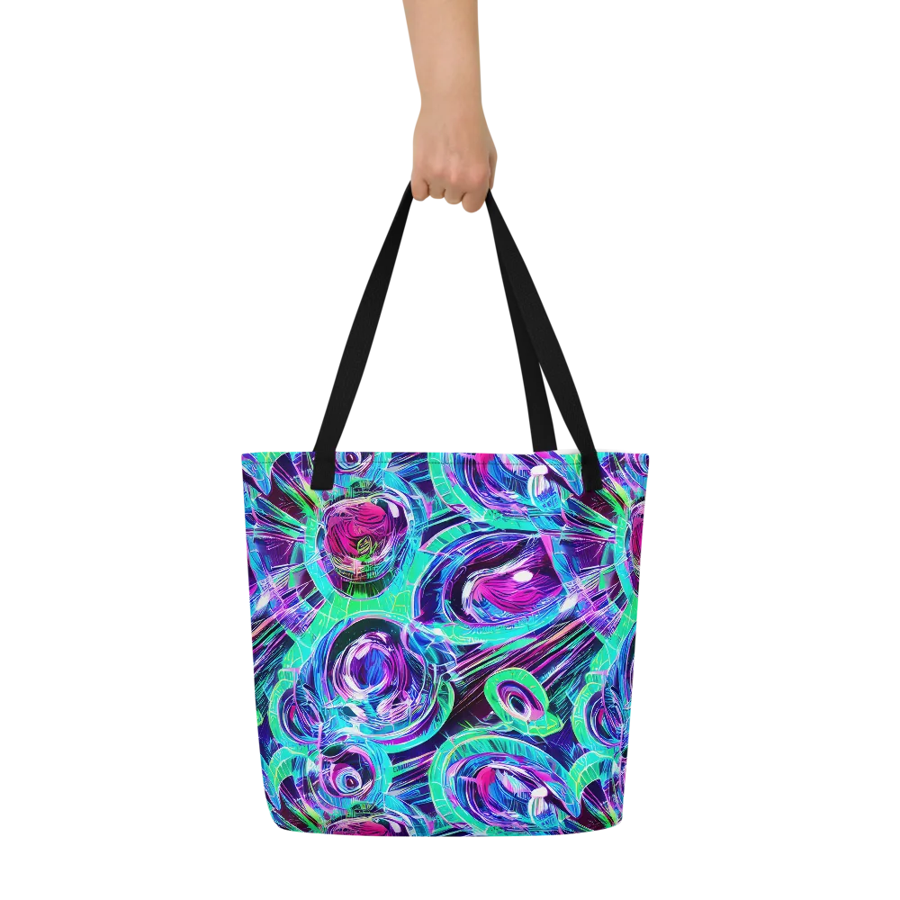 Digital Tidal Wave on Large Tote Bag W/ Pocket — Front